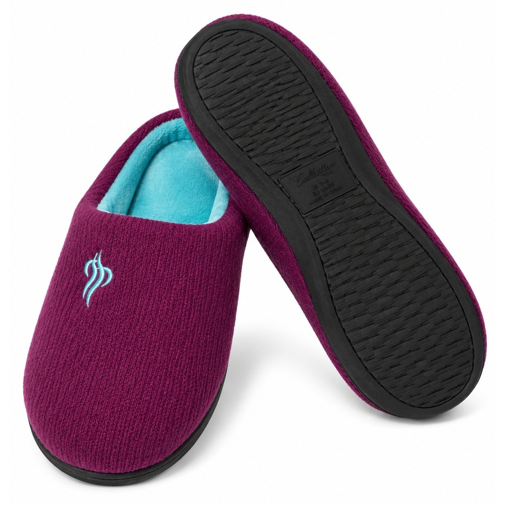 Wishcotton Womens Purple Memory Foam Slippers Size 5-6 Cotton Non-Slip Shoes NEW